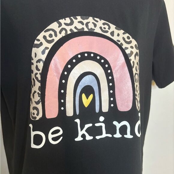 SHEIN Black Be Kind Rainbow Graphic Short Sleeve Tee Size Small - Picture 3 of 5